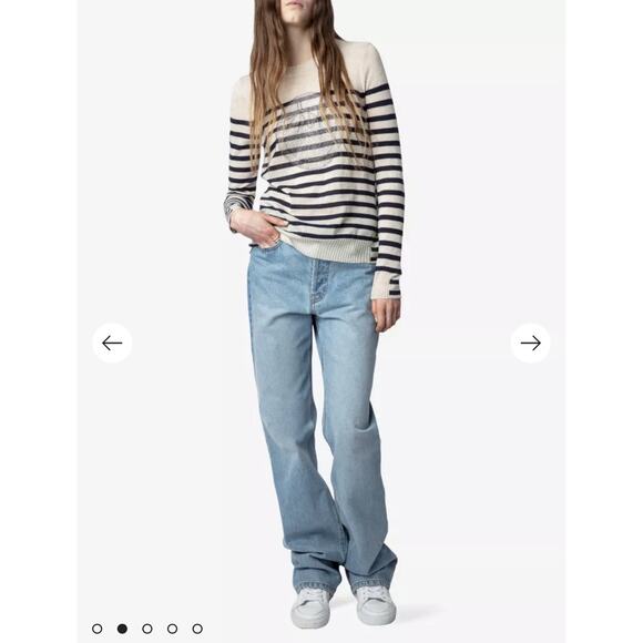 Zadig & Voltaire Miss CP Ivory Stripes Cashmere Crystal-Embellished Sweater - S - Picture 2 of 10